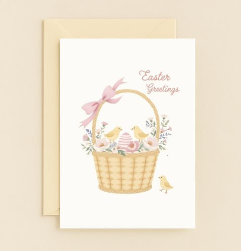 spring basket with chicks card