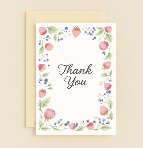 strawberry and floral thank you card