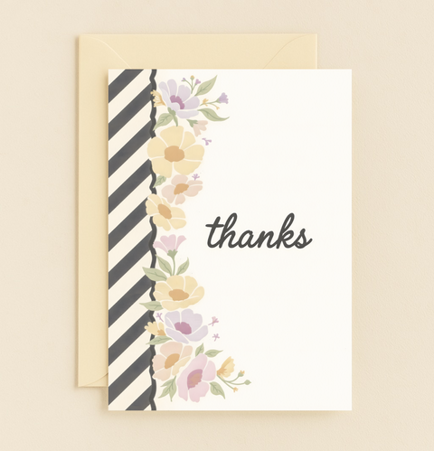 stripes and floral thanks card