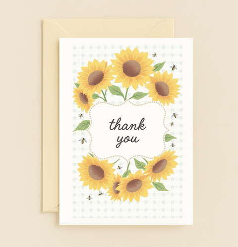 sunflower and bees thank you card