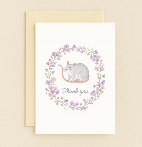 sweet mouse floral thank you card