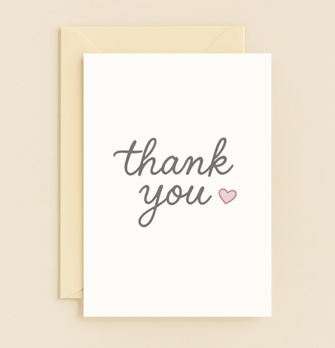 thank you handwritten heart card