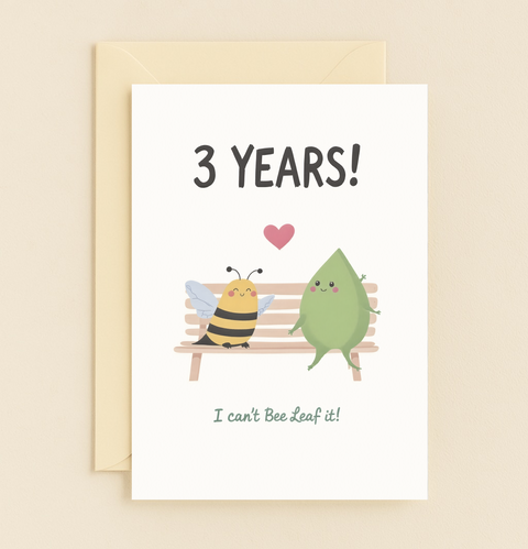 three year bee leaf card