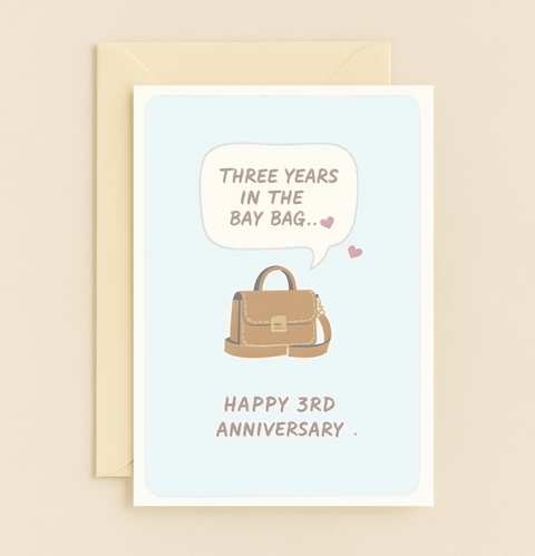 three years in the bay bag card
