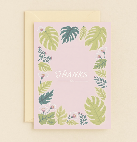 tropical leaves floral thank you card
