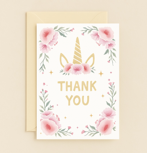unicorn floral thank you card