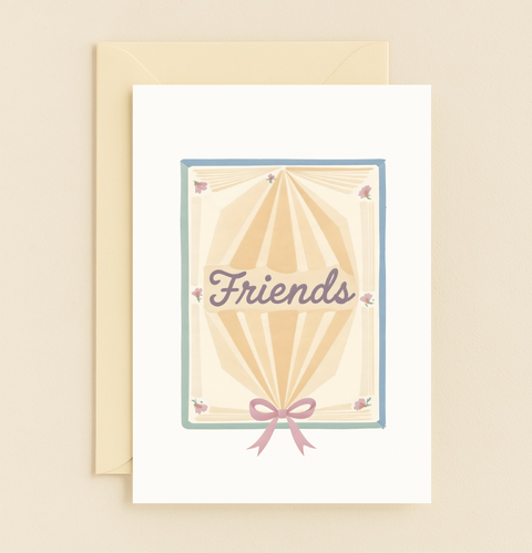 vintage friends card with bow design