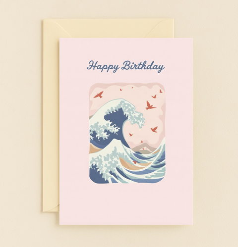 wave and birds birthday card