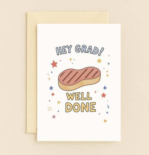 well done steak grad card