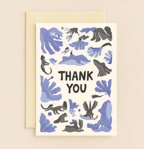 whimsical animals thank you card