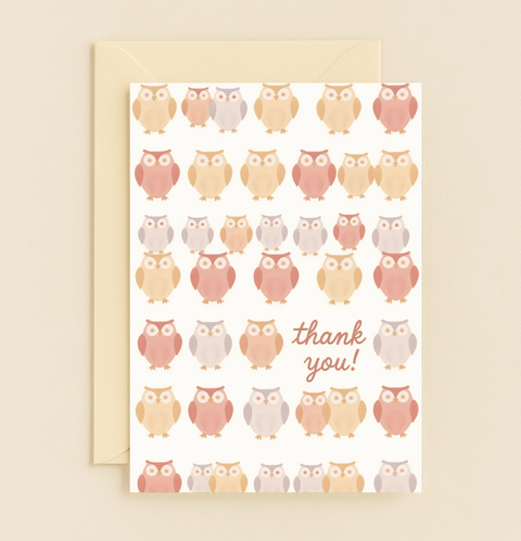 whimsical owl thank you card