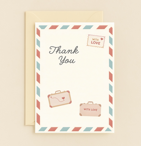 with love travel suitcase thank you card