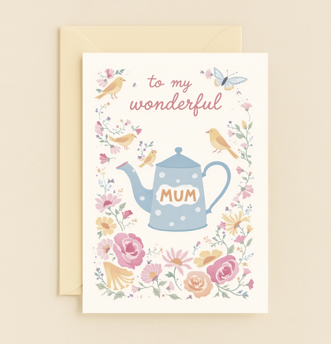 wonderful mum floral teapot card
