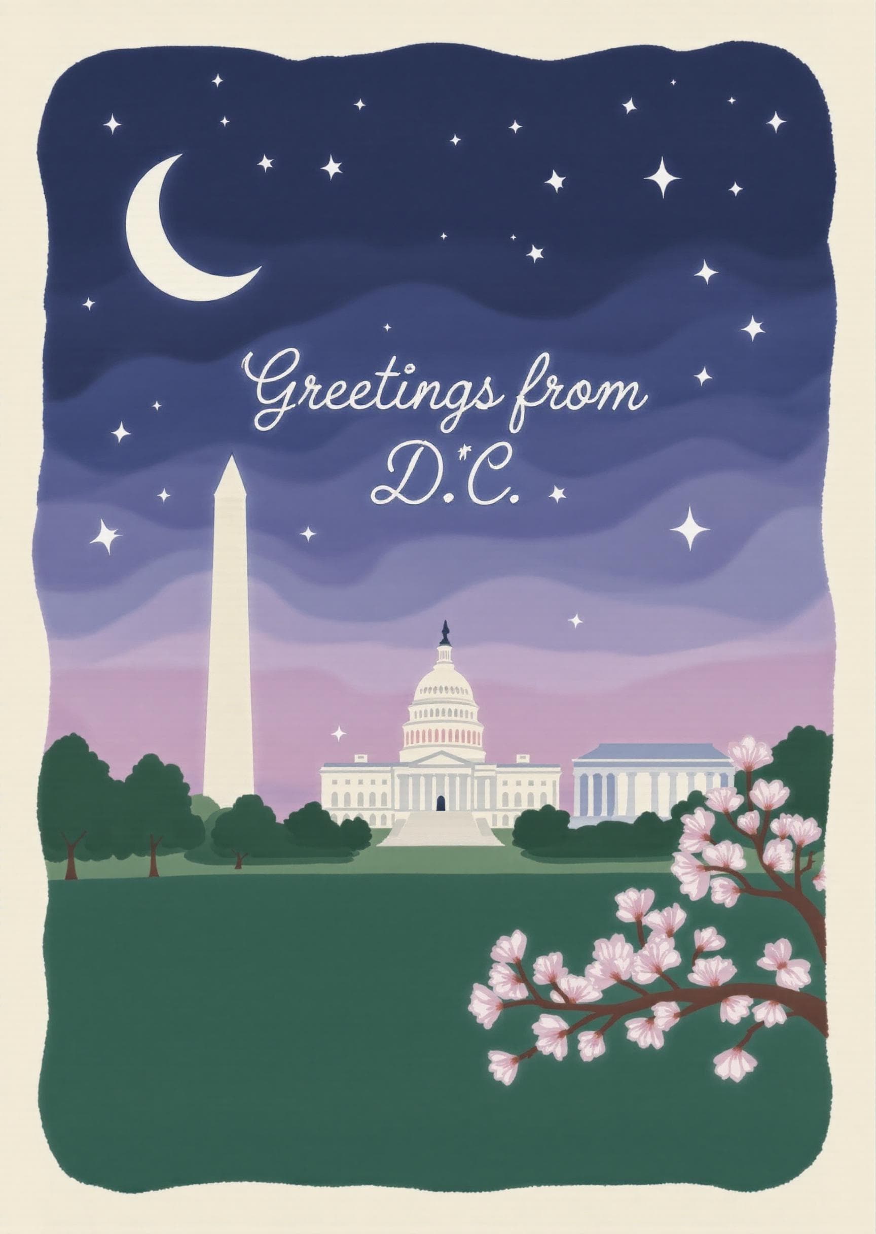 Washington DC Greeting Card Nighttime Illustration