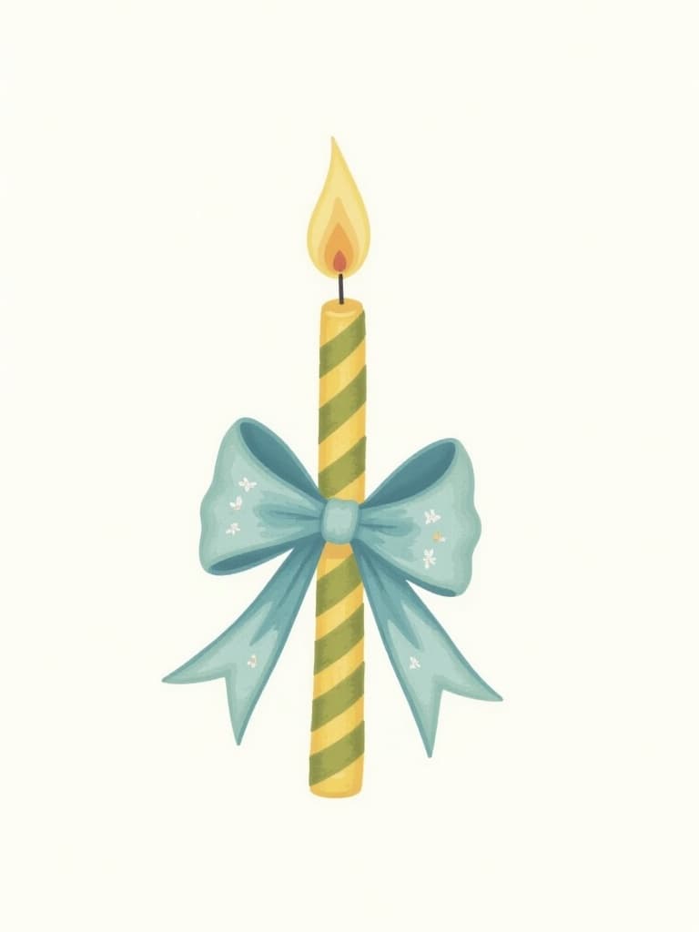 Birthday Card with Candle and Blue Bow Illustration