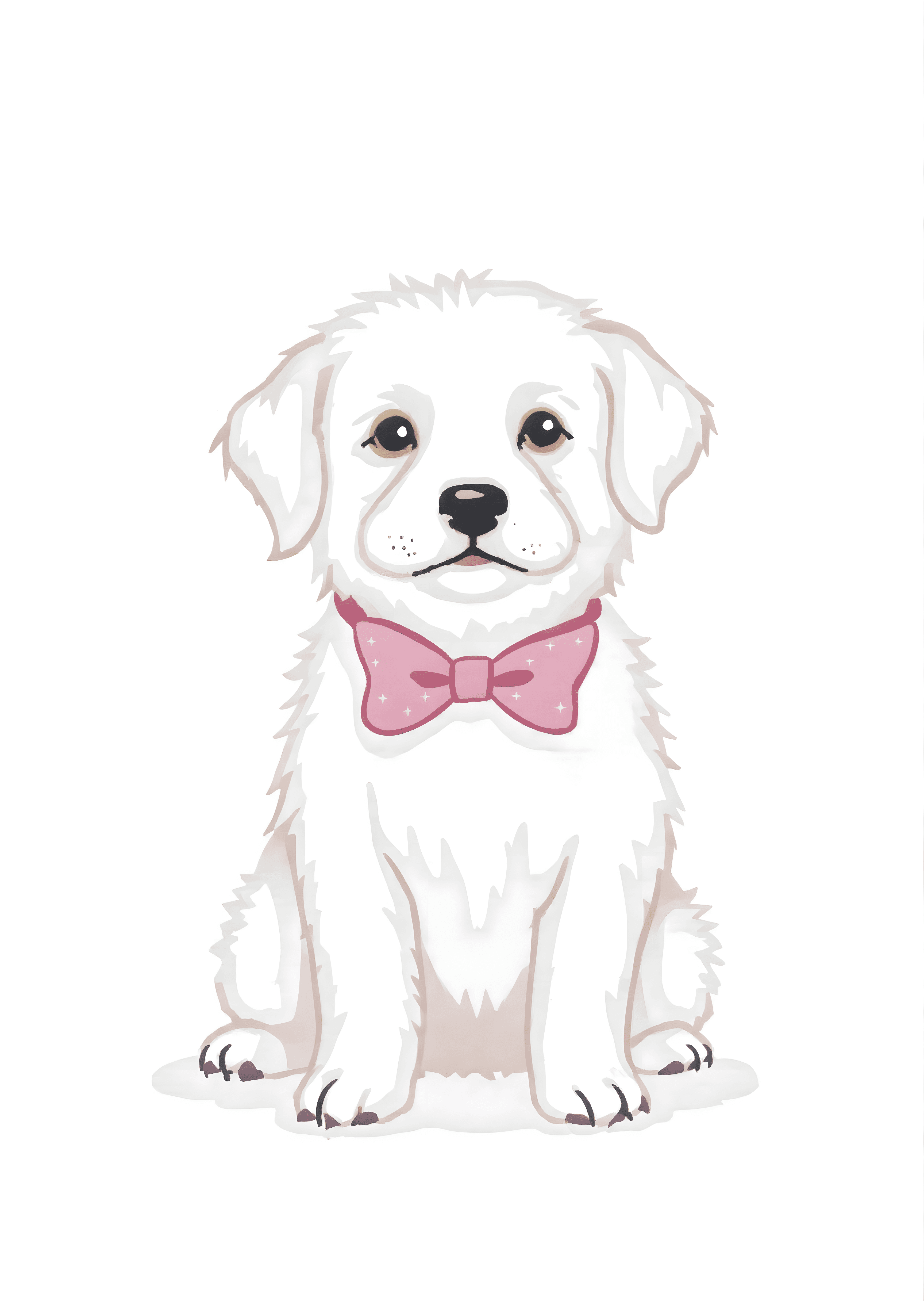 Cute Puppy Greeting Card with Pink Bowtie Illustration