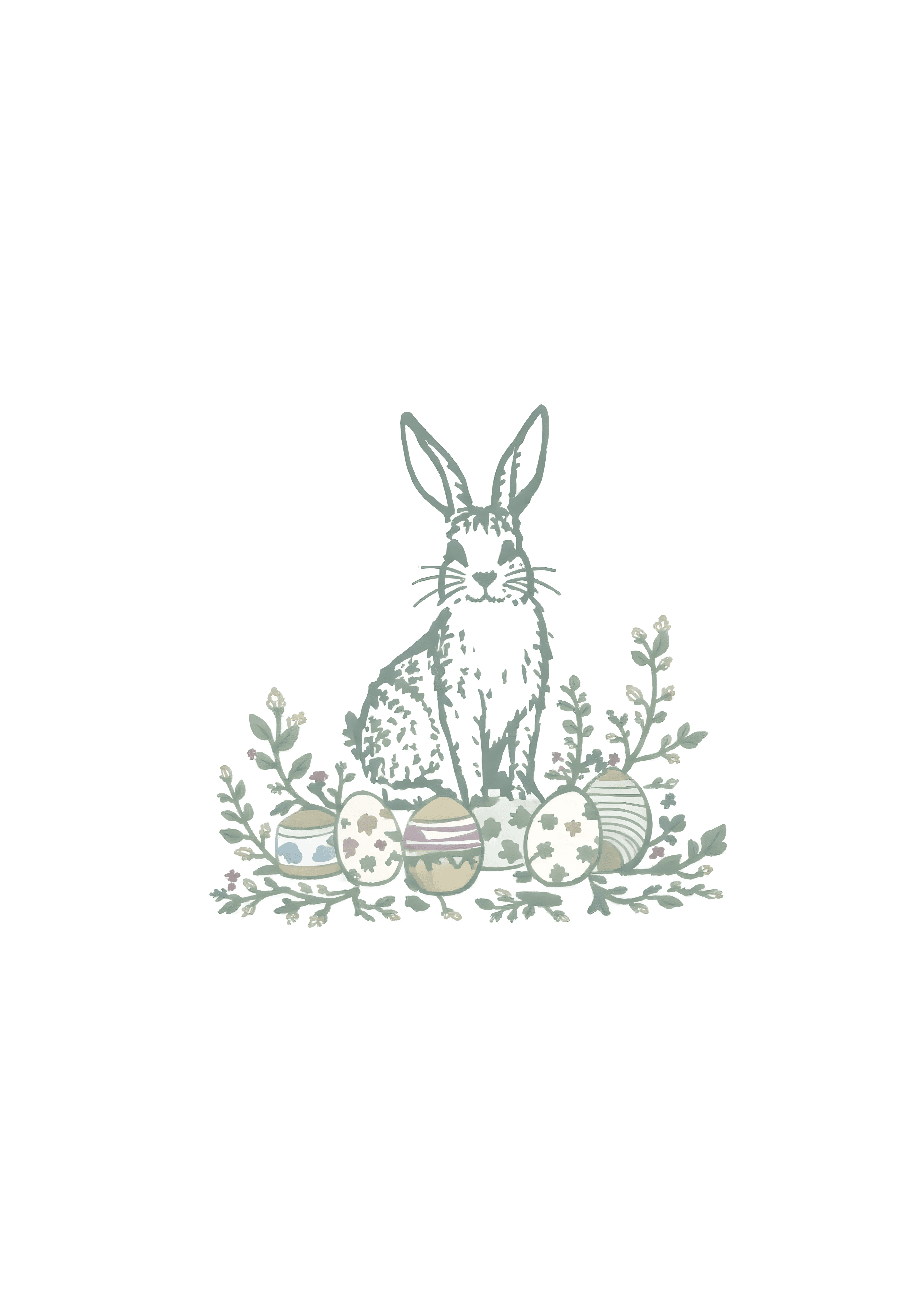 Easter Greeting Card Cute Illustrated Bunny and Eggs Design