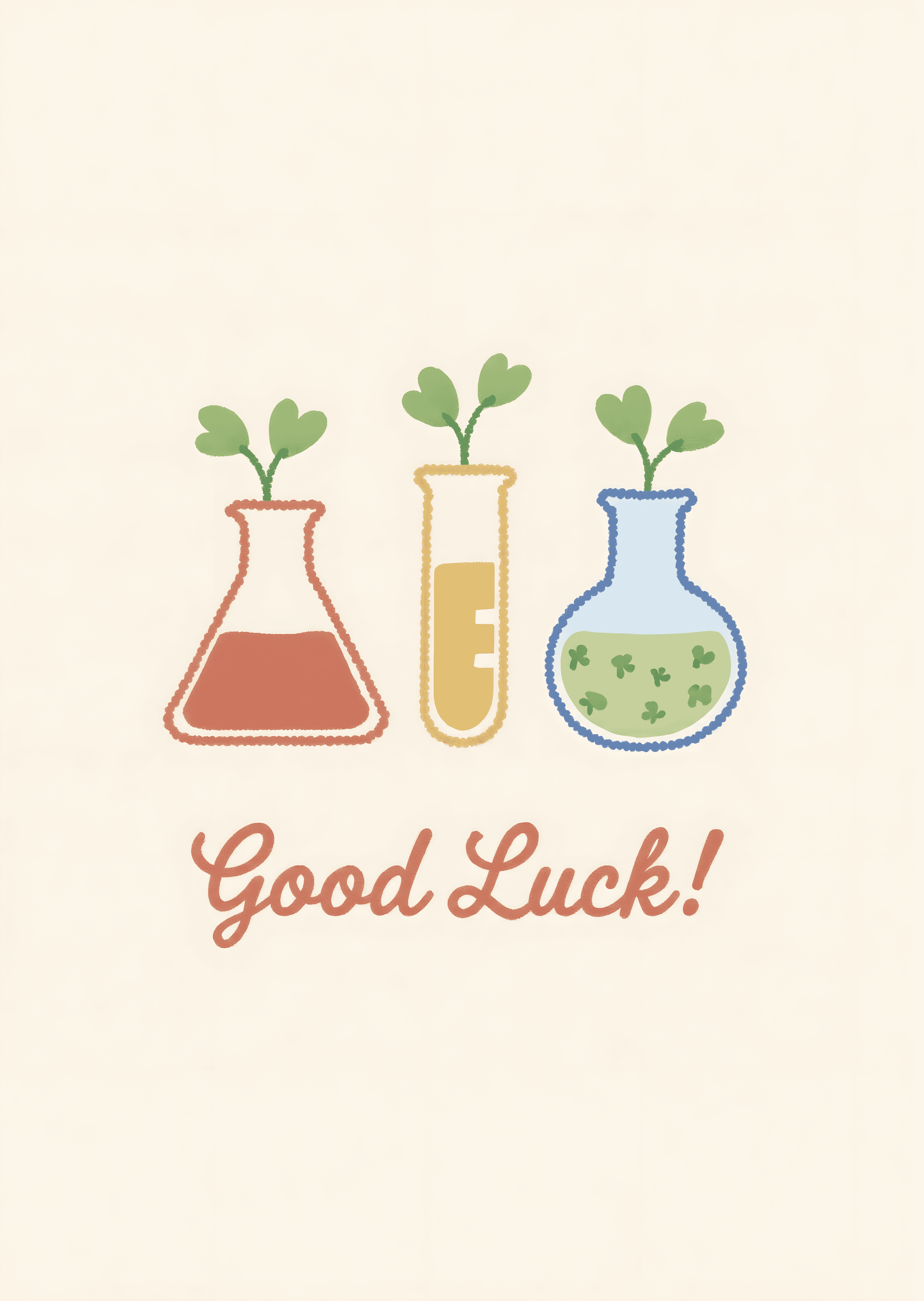 Good Luck Greeting Card with Cute Science Beakers