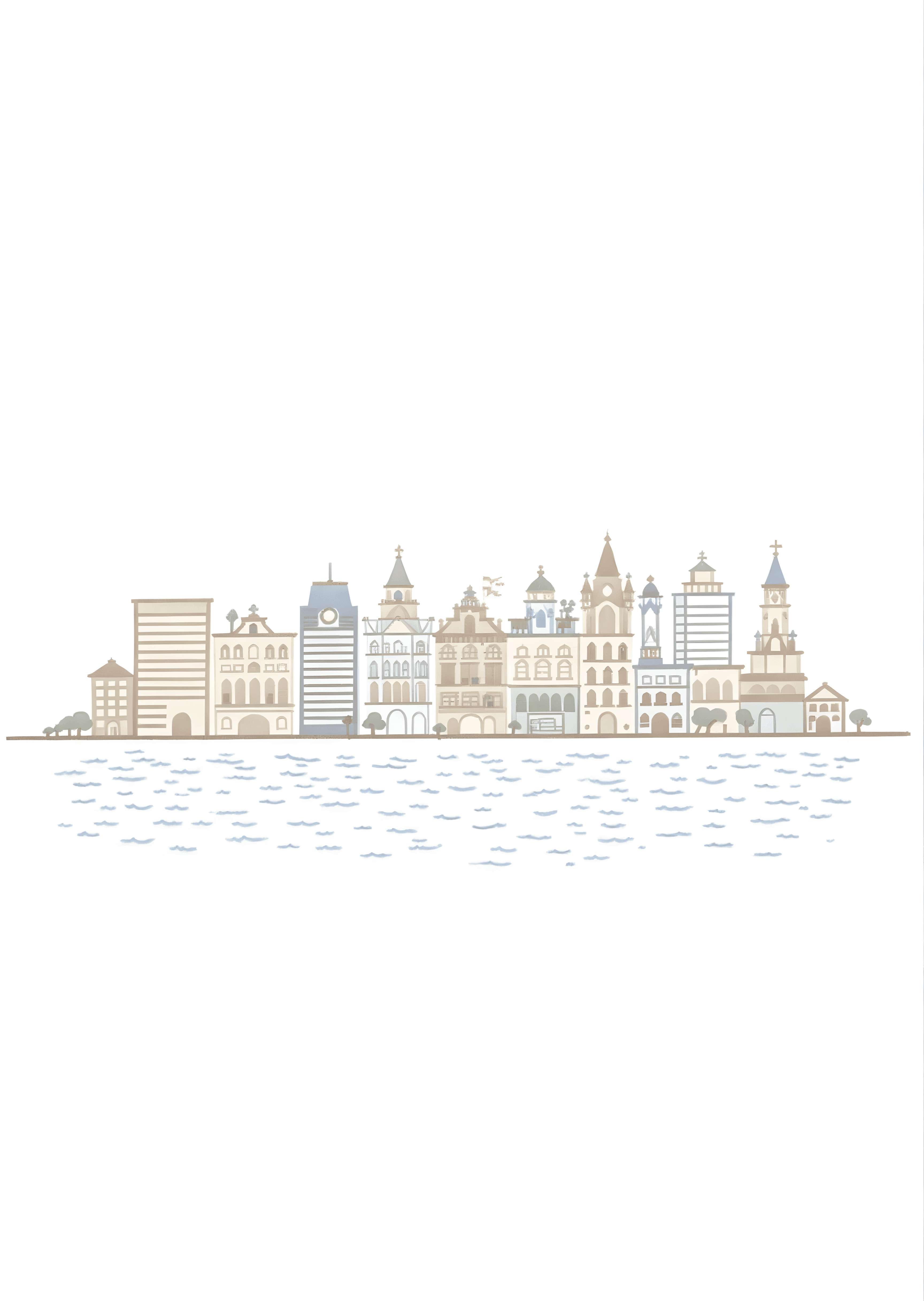 Cityscape Greeting Card Modern Watercolor Illustration