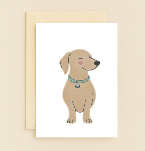 Cute Dog Greeting Card with Bell Collar Design - Front