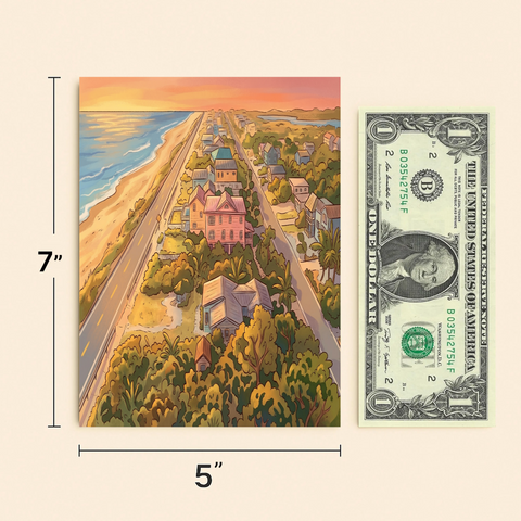 Funny Birthday Card Coastal Beach Town Illustration Shore Thing Pun - Size