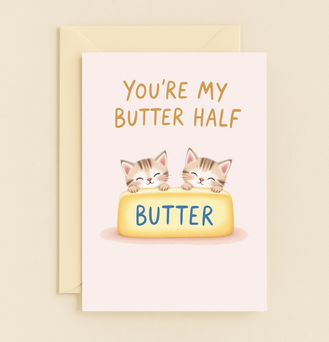 Funny Anniversary Card Cute Cat Butter Illustration - Front