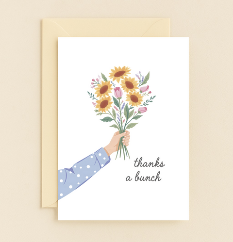 Thank You Card with Cute Floral Bouquet Design - Front