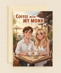Coffee With My Monk Map Compass Outdoor Couple Card product image
