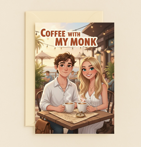Coffee With My Monk Map Compass Outdoor Couple Card product image