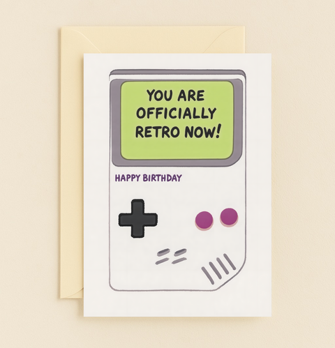 Funny Birthday Greeting Card Retro Gameboy Design - Front