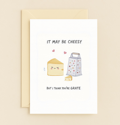 Funny Cheese Greeting Card Cute Cheese Grater Pun - Front