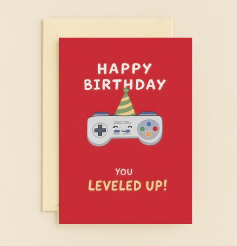 Level Up Birthday Gamer Card - Front