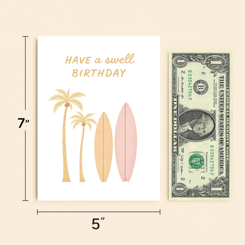 Surf Birthday Card with Palm Trees Modern Design - Size