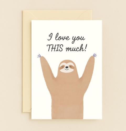 Funny Love Card Cute Sloth "I Love You THIS Much" - Front
