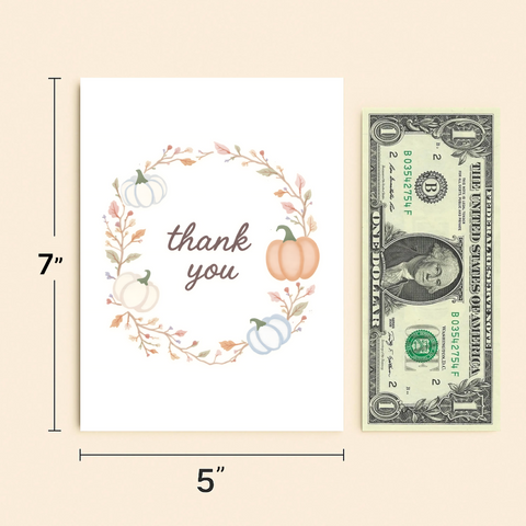Thank You Card with Cute Fall Pumpkin Wreath Design - Size