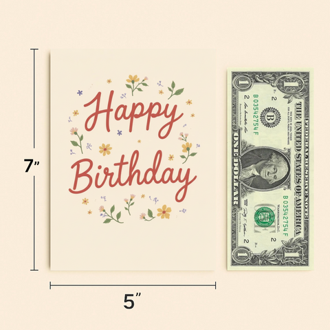 Funny Birthday Greeting Card Hand Lettered Floral Design - Size