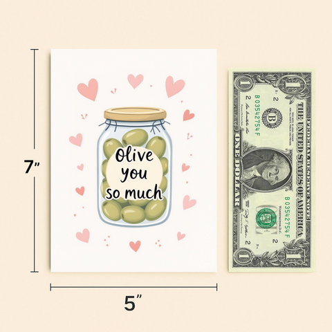 Funny Love Greeting Card Olive Pun Cute Illustrated Design - Size