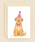 Funny Birthday Greeting Card Cute Dog in Party Hat - Front