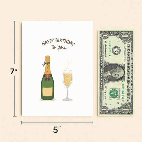 Funny Birthday Card Champagne Bottle Bubbly Cheers - Size