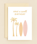 Surf Birthday Card with Palm Trees Modern Design - Front
