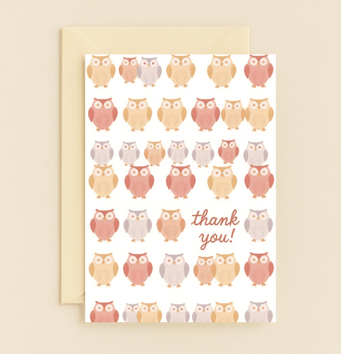 Thank You Card Cute Owl Pattern - Front