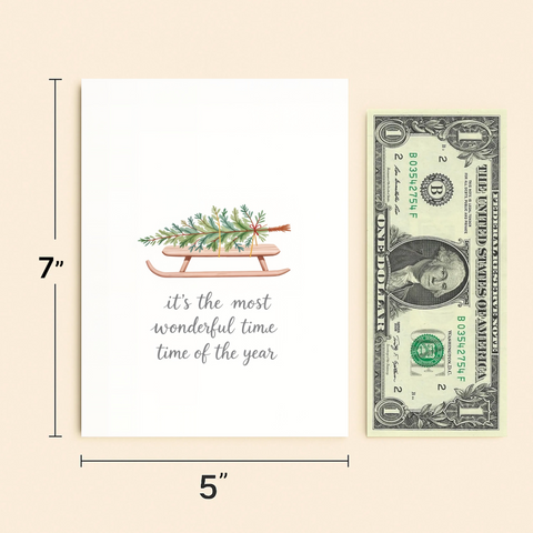 Christmas Greeting Card Modern Sled Illustration - Size