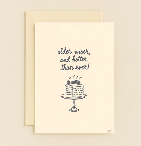 Funny Birthday Greeting Card with Cake Retro Design - Front