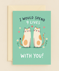 Cute Cat Love Greeting Card with Heart Illustration - Front