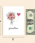 Birthday Card for Grandma with Floral and Heart Design - Size