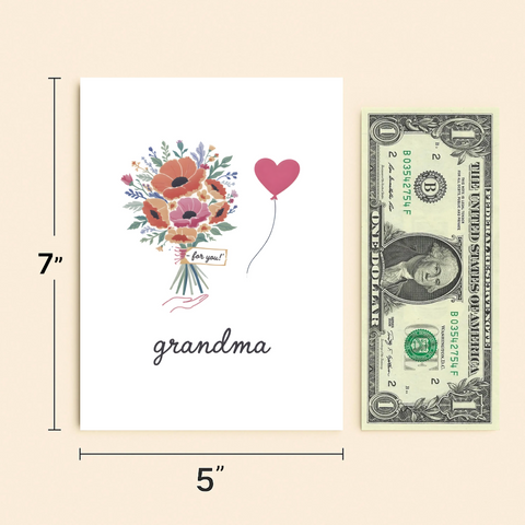 Birthday Card for Grandma with Floral and Heart Design - Size