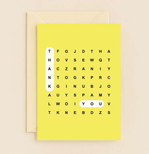 Thank You Greeting Card Word Search Modern Design - Front