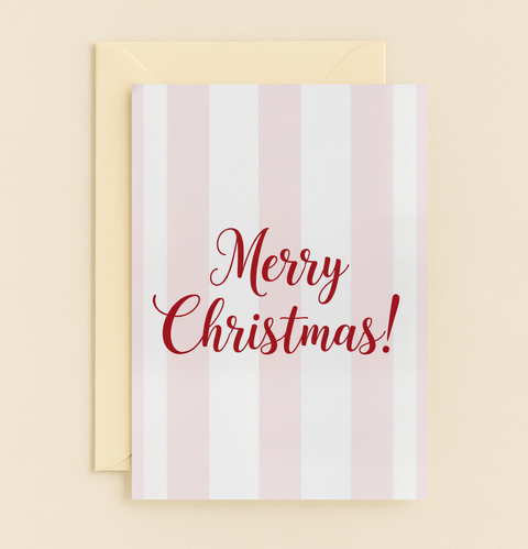 Merry Christmas Red Script Pink Striped Holiday Card product image