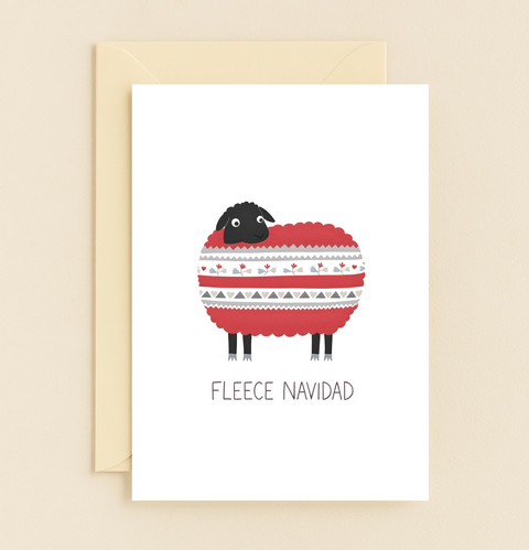 Funny Christmas Card "Fleece Navidad" Cute Sheep Design - Front