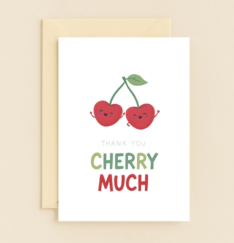 Funny Thank You Card with Cute Cherry Illustration - Front